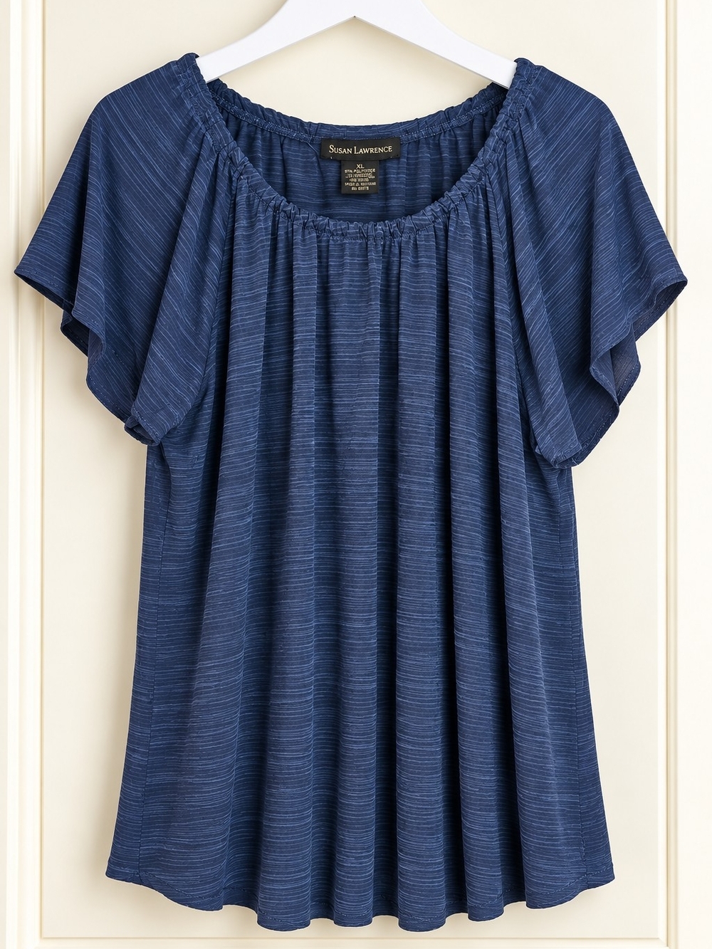 Susan Lawrence Navy Textured Flutter Sleeve Blouse XL